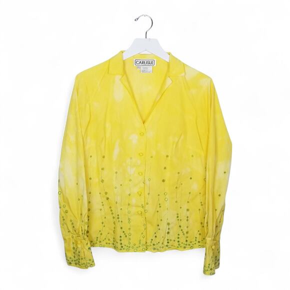 CARLISLE Tailored Ice-Dyed Eyelet Yellow Shirt - Size 6 - Picture 1 of 7